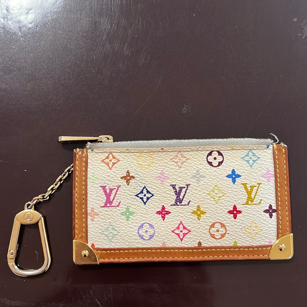 Louis Vuitton Key Pouch Vintage White and Colored Logos